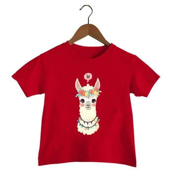 Kawaii לאמה, חולצות ילדים שרוול קצר חולצת רטרו פרחוני בייבי בנים לכל היותר בעלי חיים קריקטורה חולצת טי לאמה הדפסה בגדי ילדות
